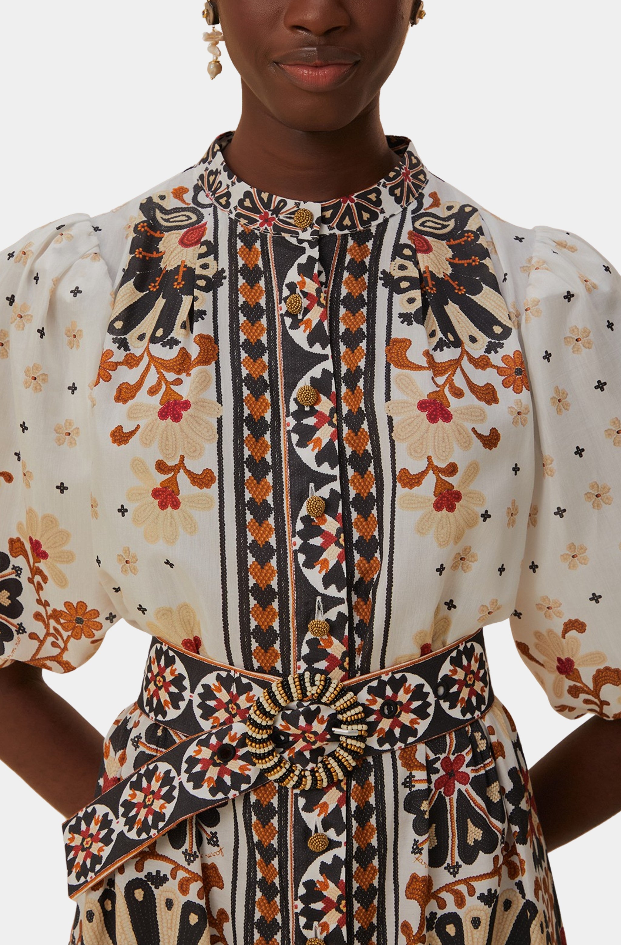 Flower Fan Tapestry Off-White Mini Dress