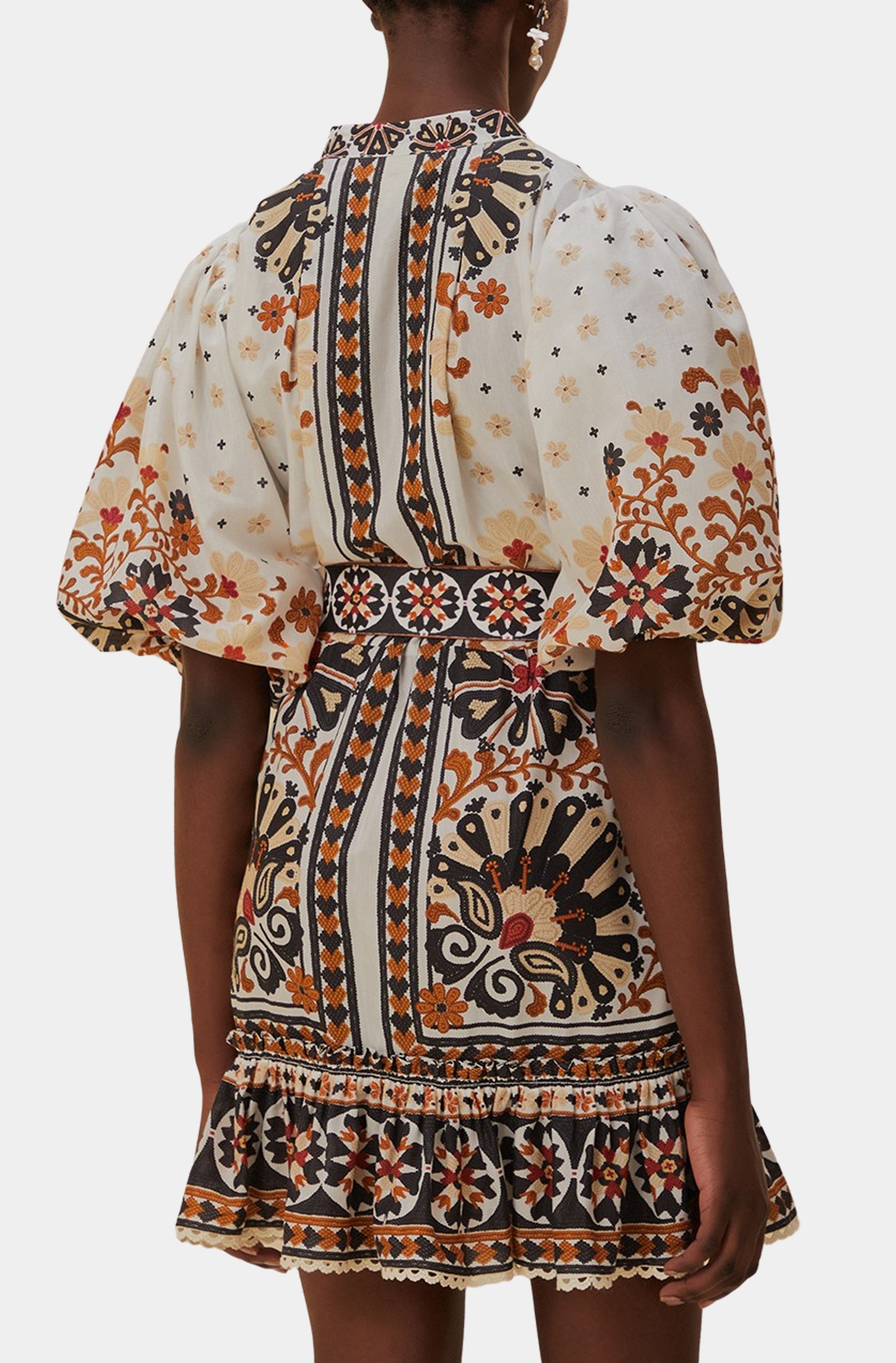 Flower Fan Tapestry Off-White Mini Dress