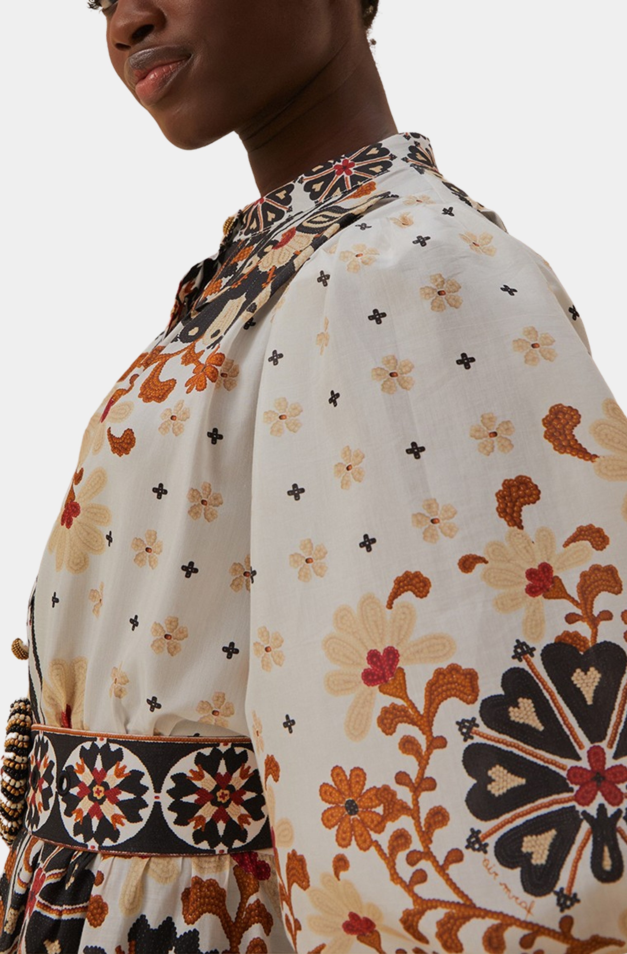 Flower Fan Tapestry Off-White Mini Dress