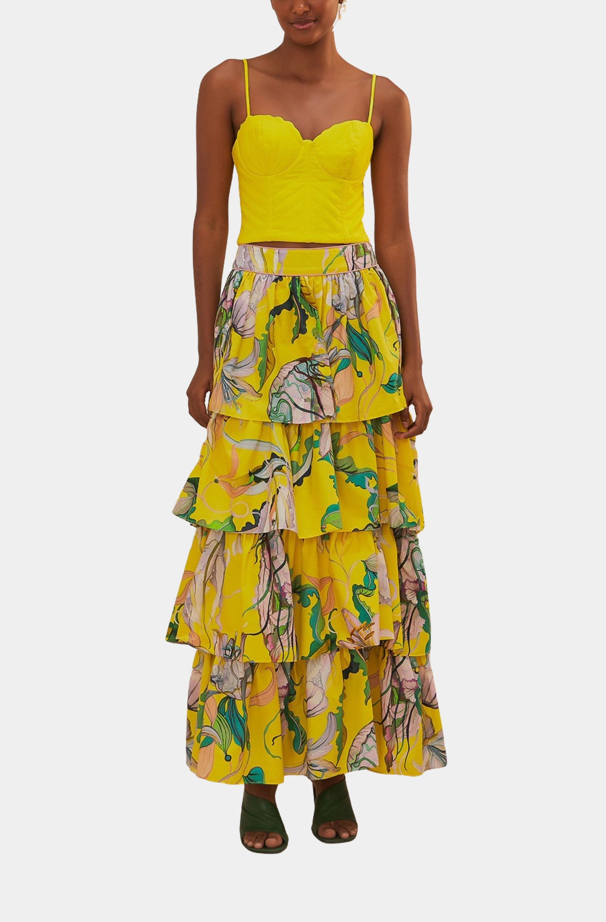 yellow jellyfish bouquet layered maxi dress Provence Bloom Tiered Ruffle Maxi Dress Yellow