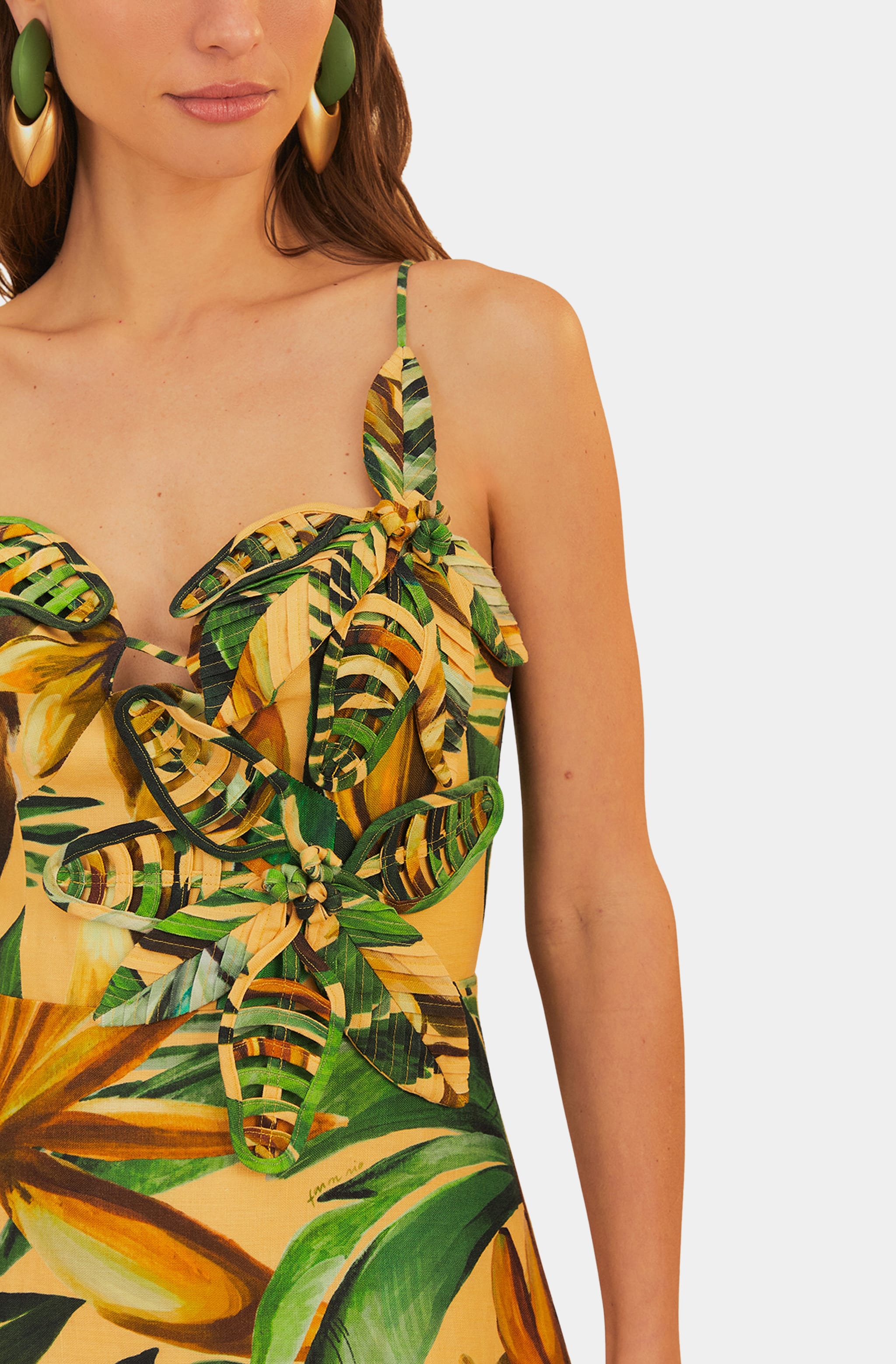 Bananart Yellow Flowered Bust Midi Dress