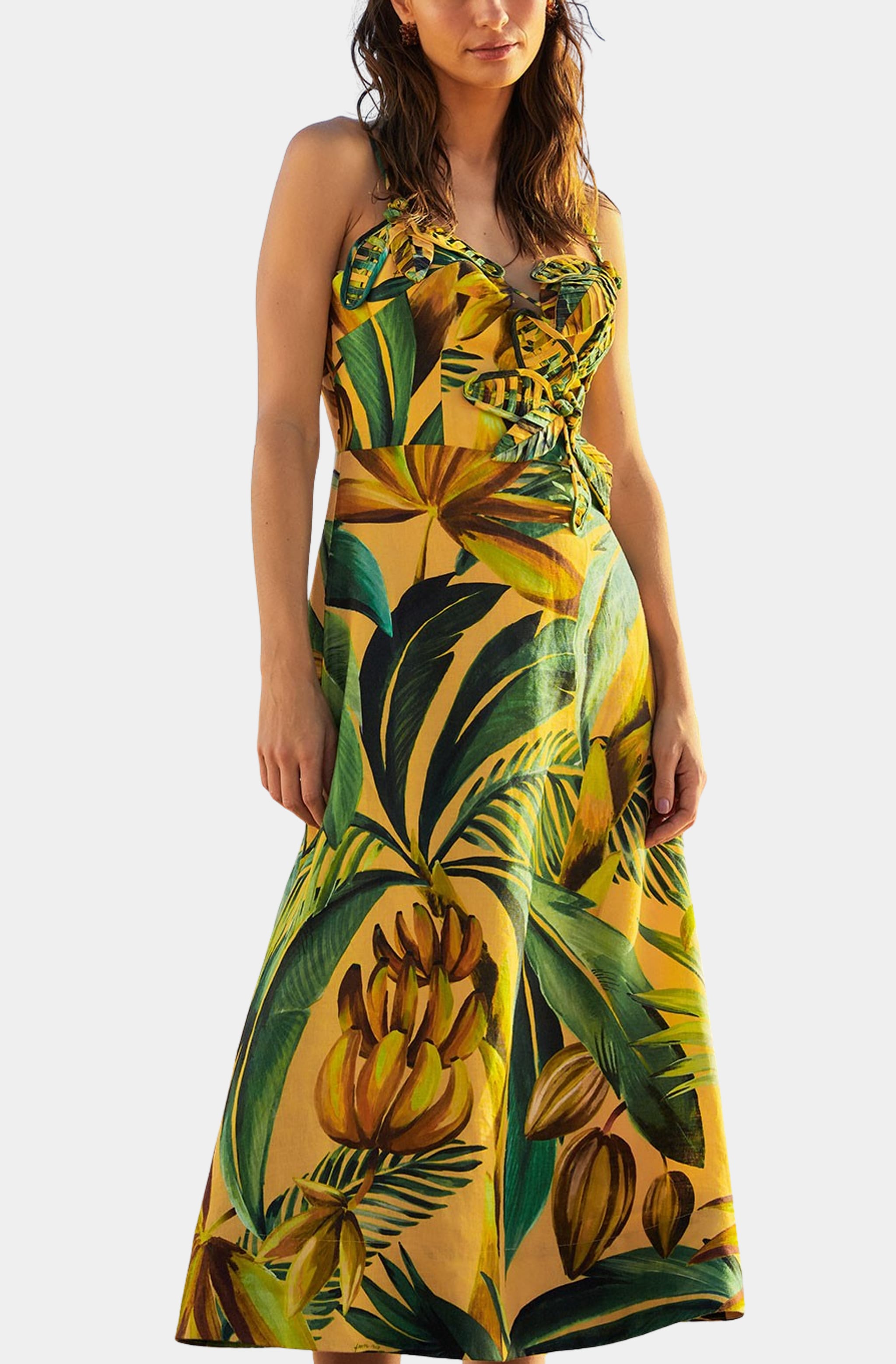 Bananart Yellow Flowered Bust Midi Dress