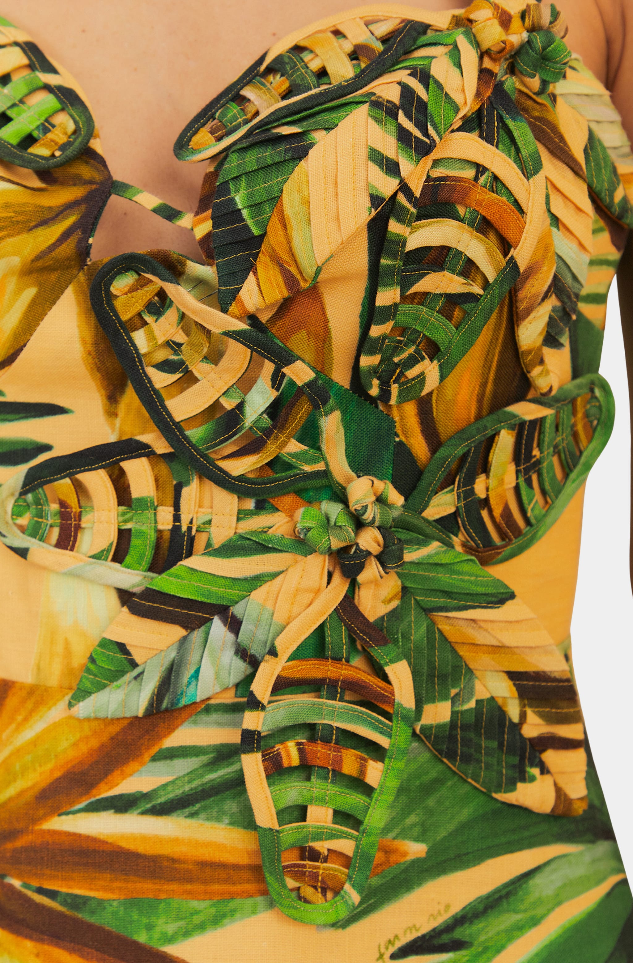 Bananart Yellow Flowered Bust Midi Dress