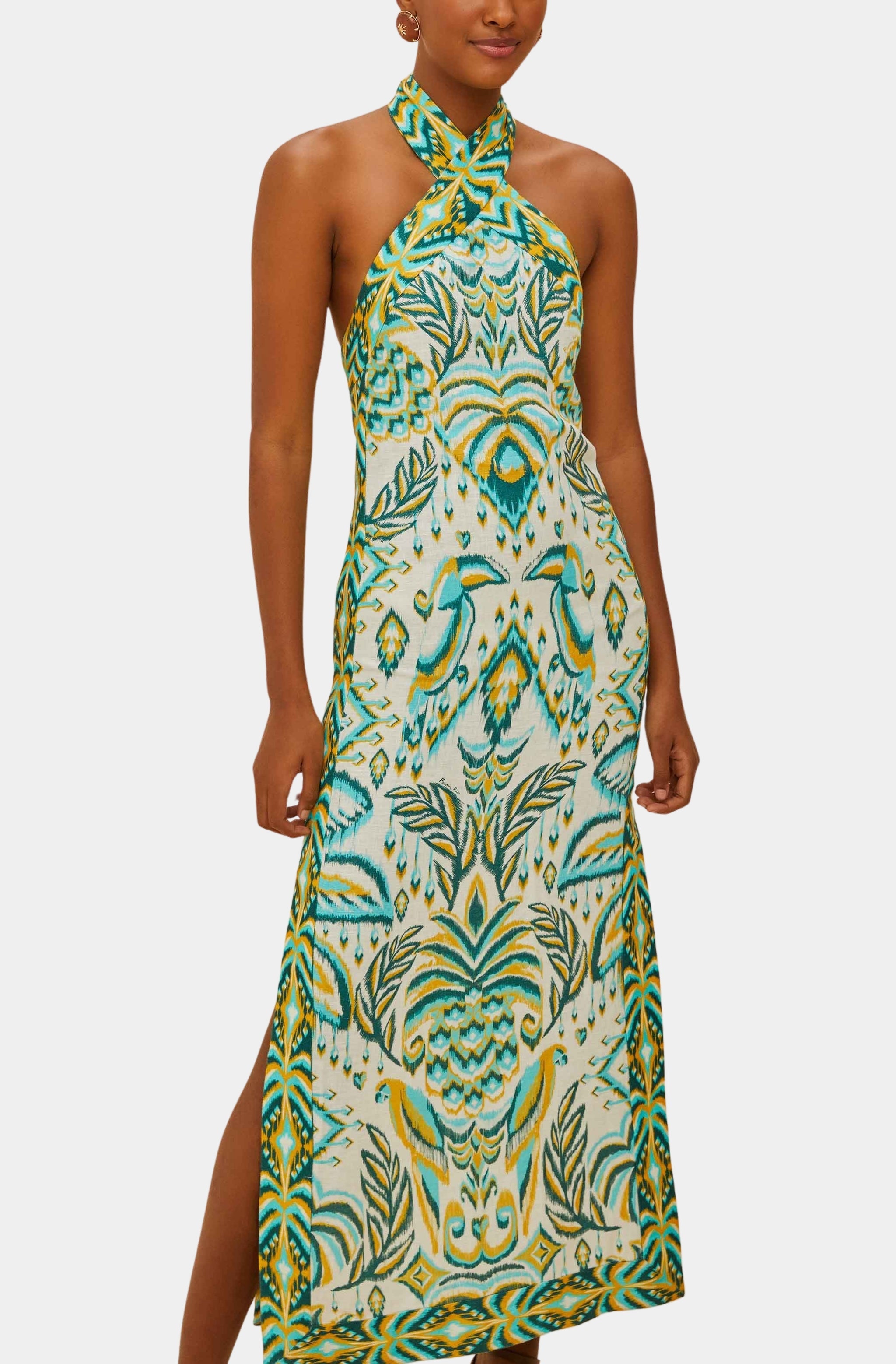 Tropical Tapestry Off-White Halter Neck Maxi Dress Tropical Tapestry Off-White Halter Neck Maxi Dress