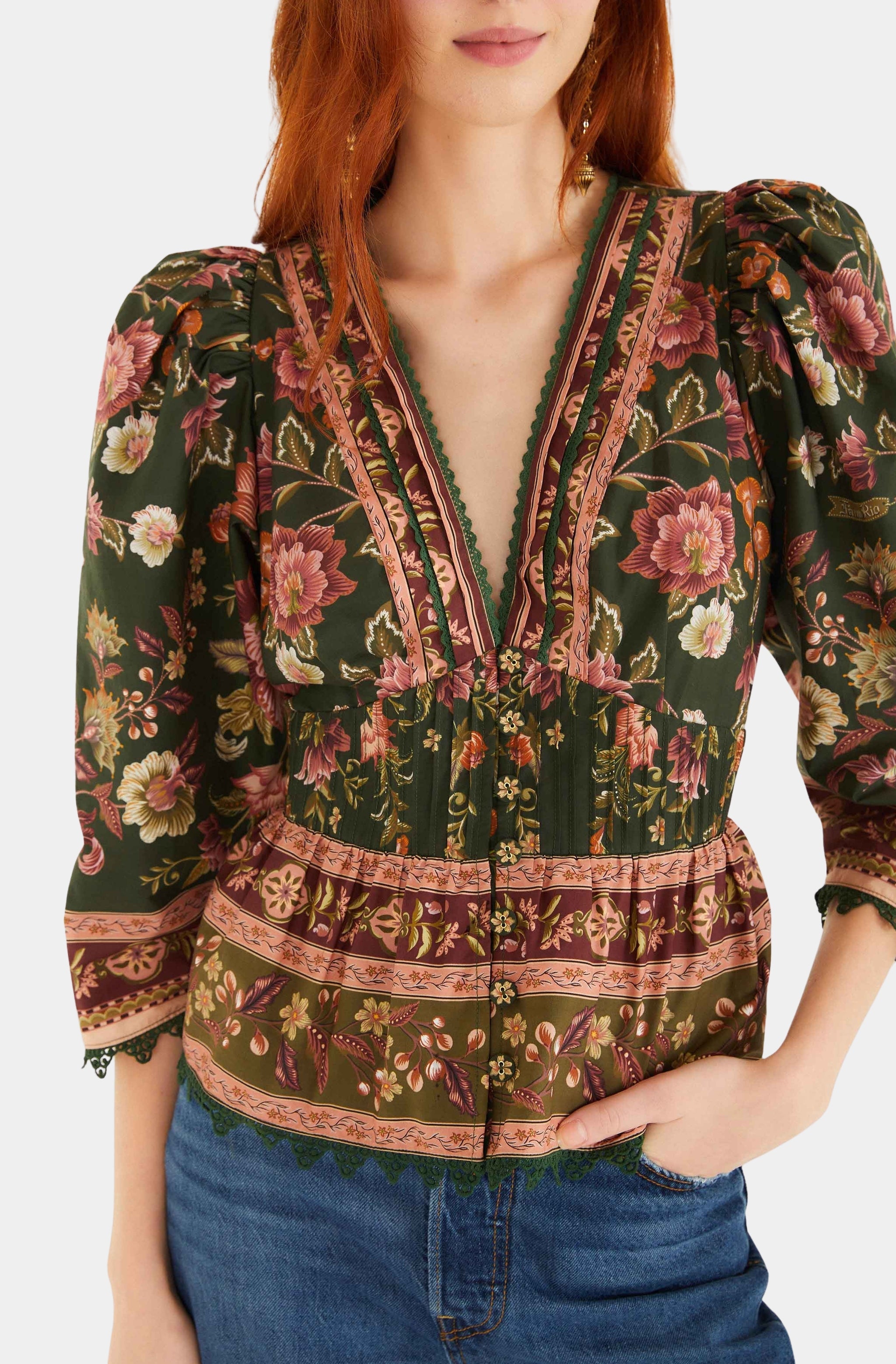 Flowering Garden Tree Green Blouse
