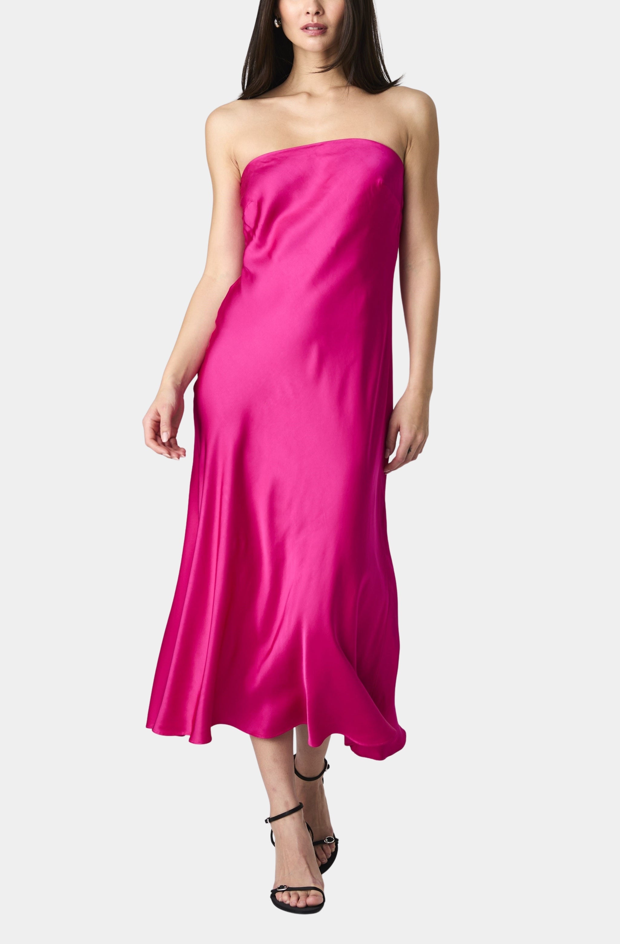 cerise satin dress Red Cerise Pink Evening Dress Cap Sleeves Hot Pink Satin Long Prom Dresses With High Slit, Long