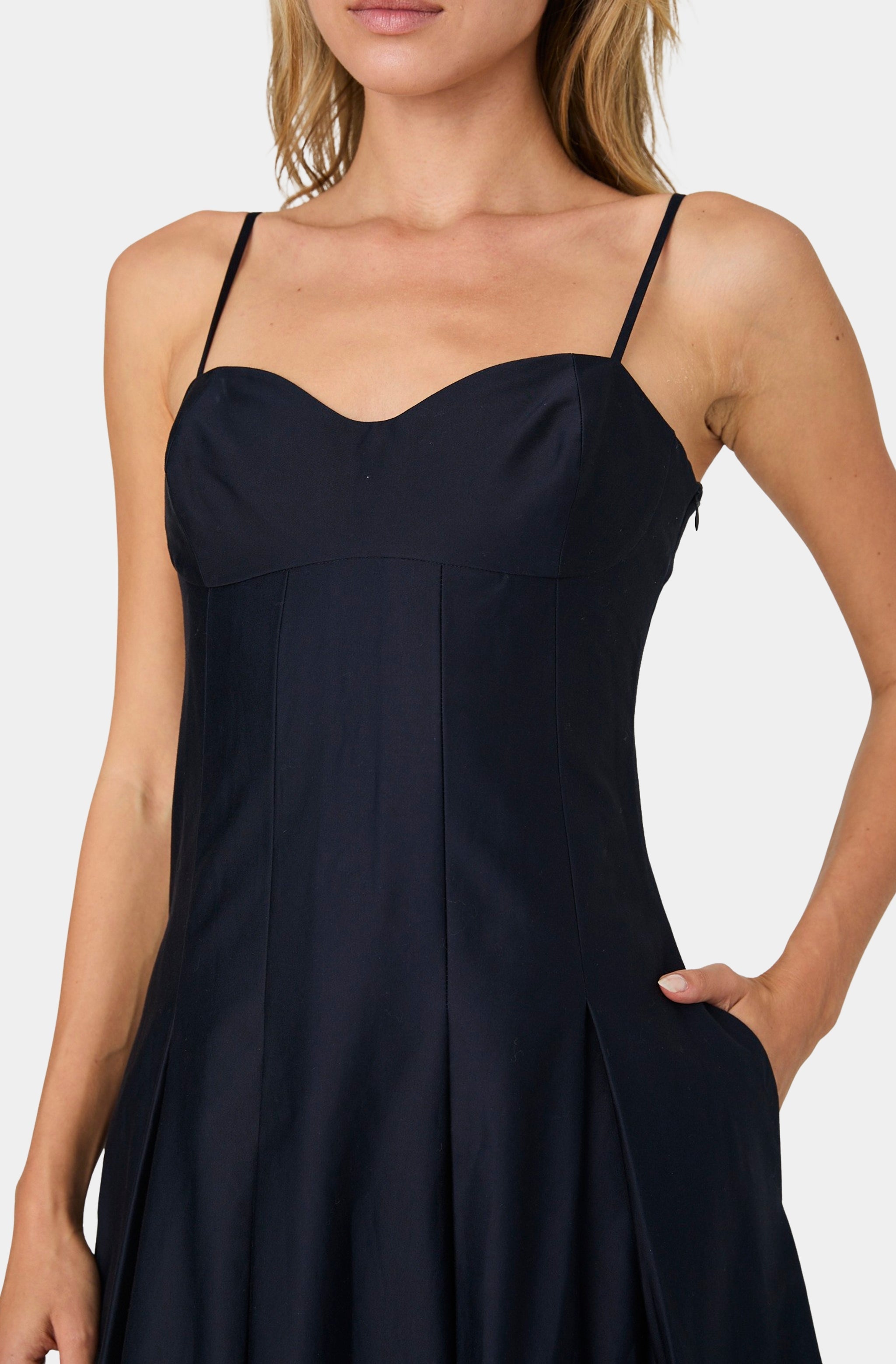 Cotton Sateen Pleated Midi Dress