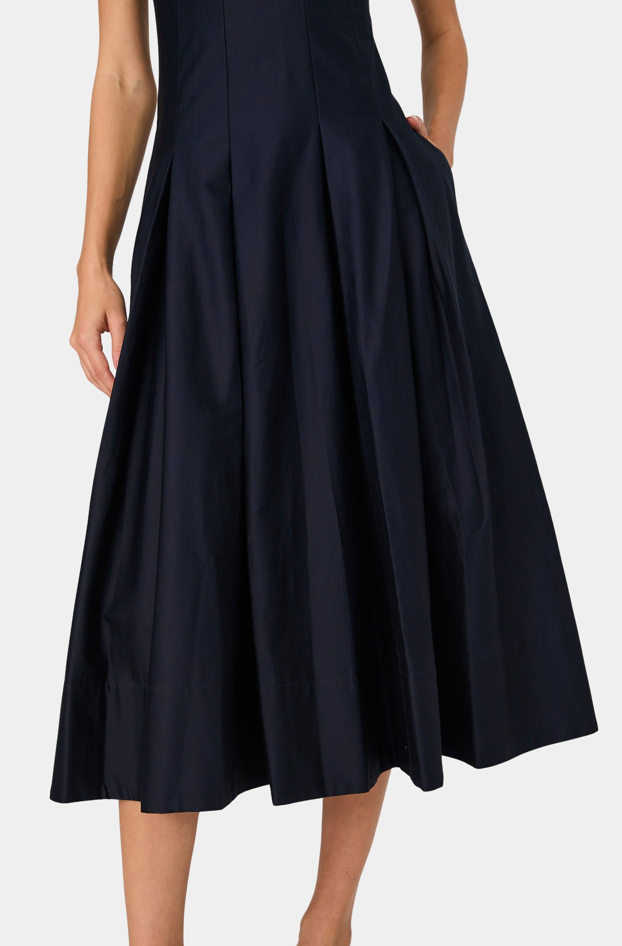 Cotton Sateen Pleated Midi Dress