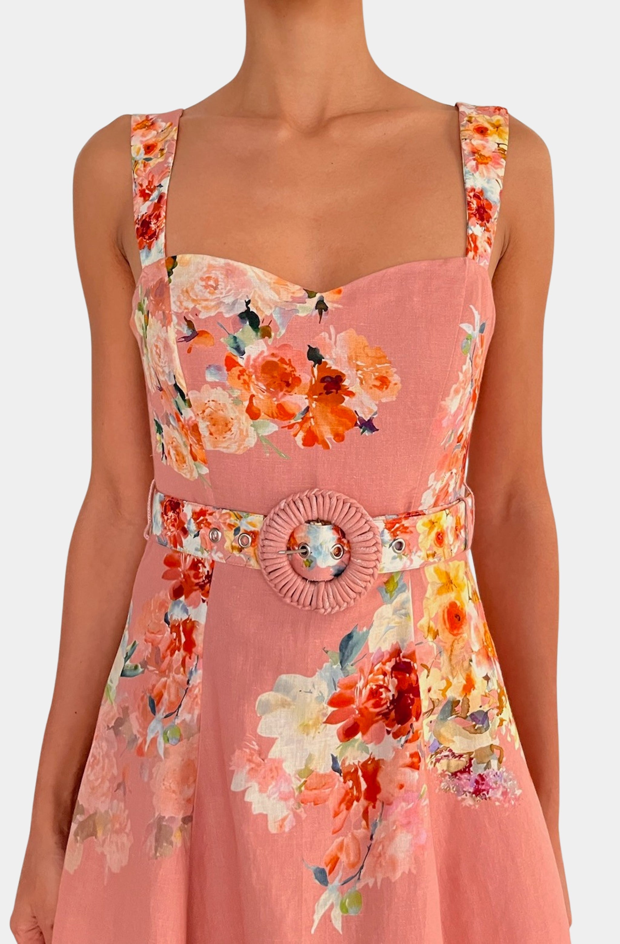 Midi Dress with Buckle Belt