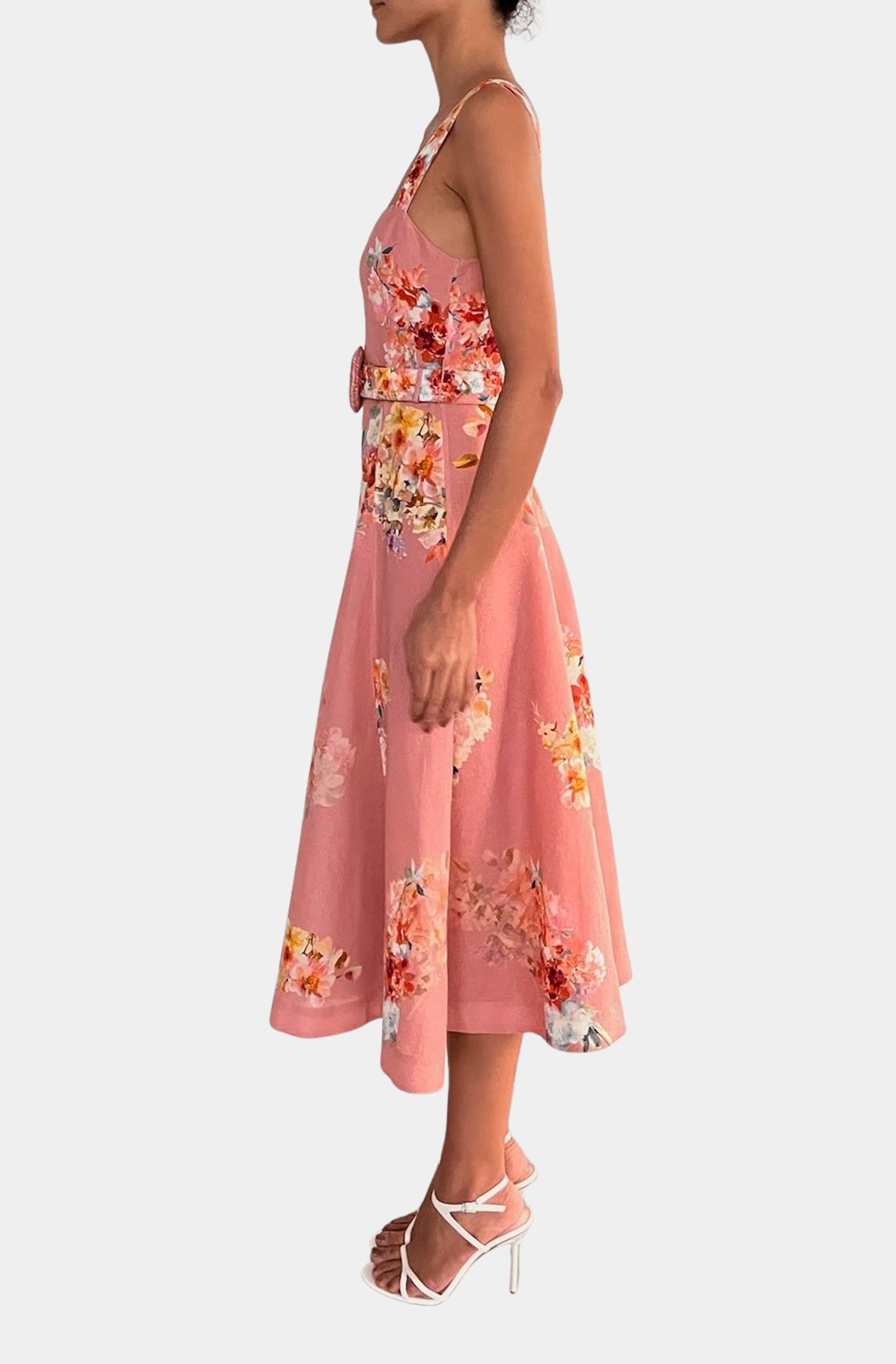 Midi Dress with Buckle Belt