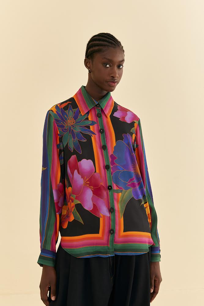 Flower Season Black Scarf Shirt