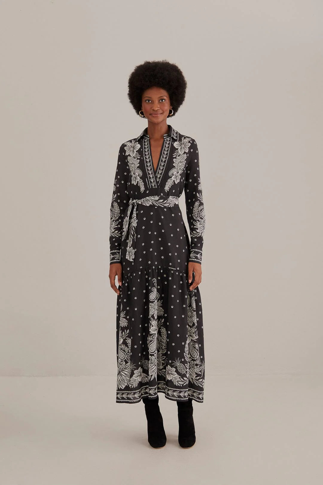 Black Paisley Bloom Maxi Dress