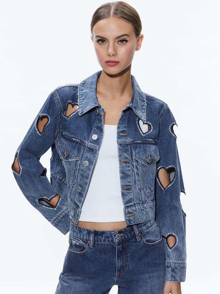 Jeff Embellished Oversized Cropped Denim Jacket