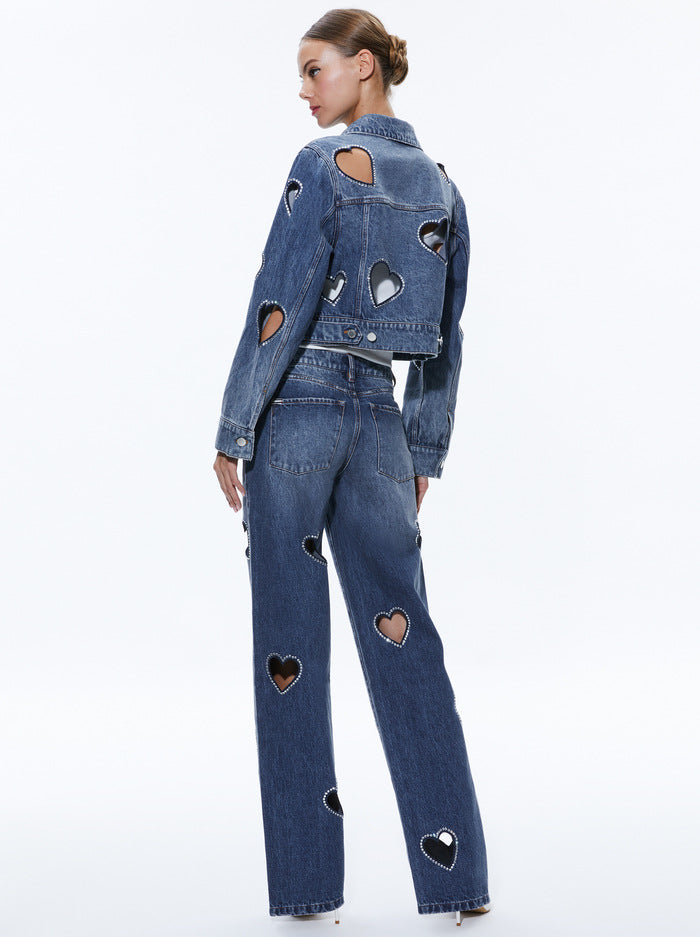 Jeff Embellished Oversized Cropped Denim Jacket