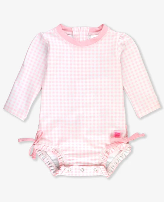 Pink Gingham Long Sleeve One Piece Rash