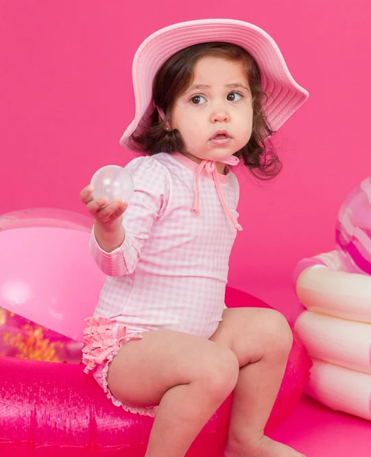Pink Gingham Long Sleeve One Piece Rash