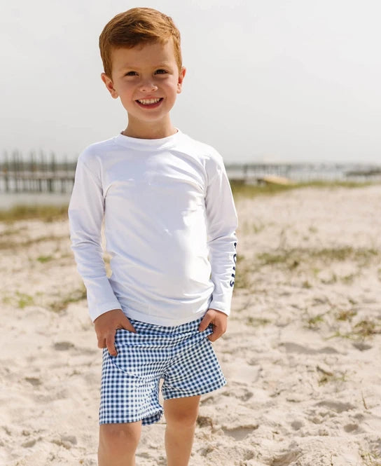 Baby Navy Gingham Boys Swim Trunks