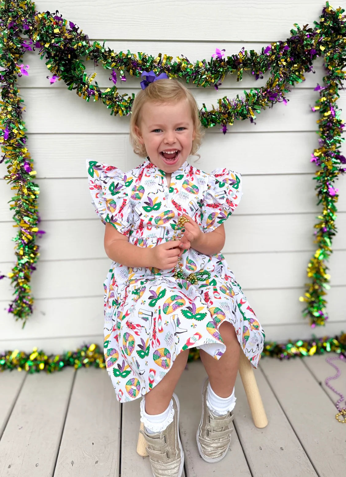 Sawyer + Spade X Hemline Mardi Gras V Neck Dress