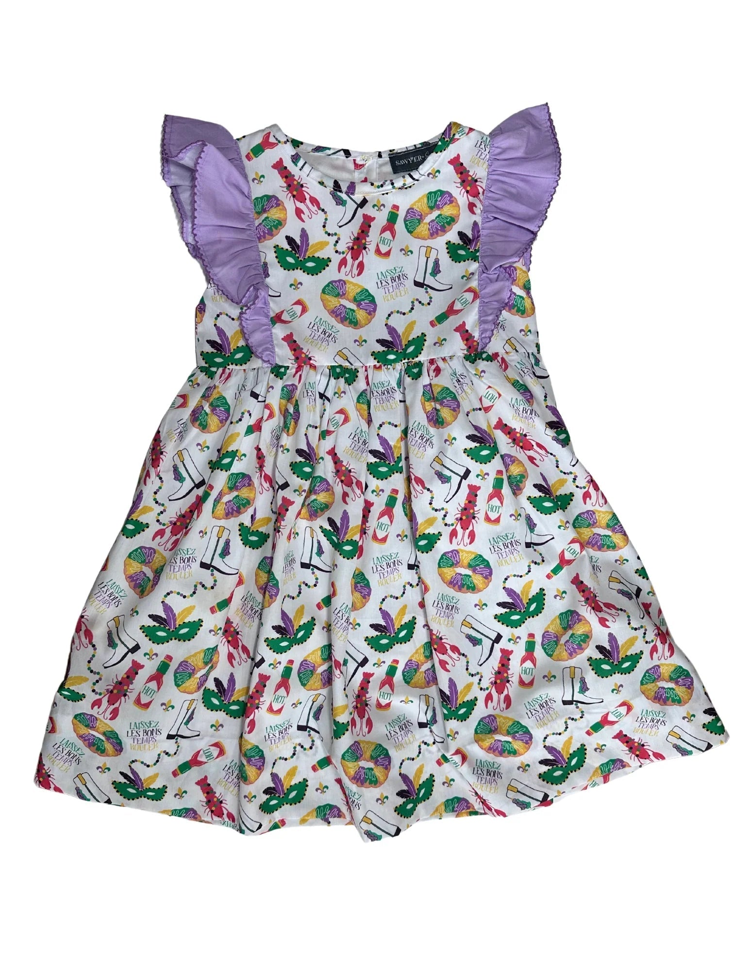 Sawyer + Spade X Hemline Mardi Gras Toddler Girl Ruffle Sleeve Dress