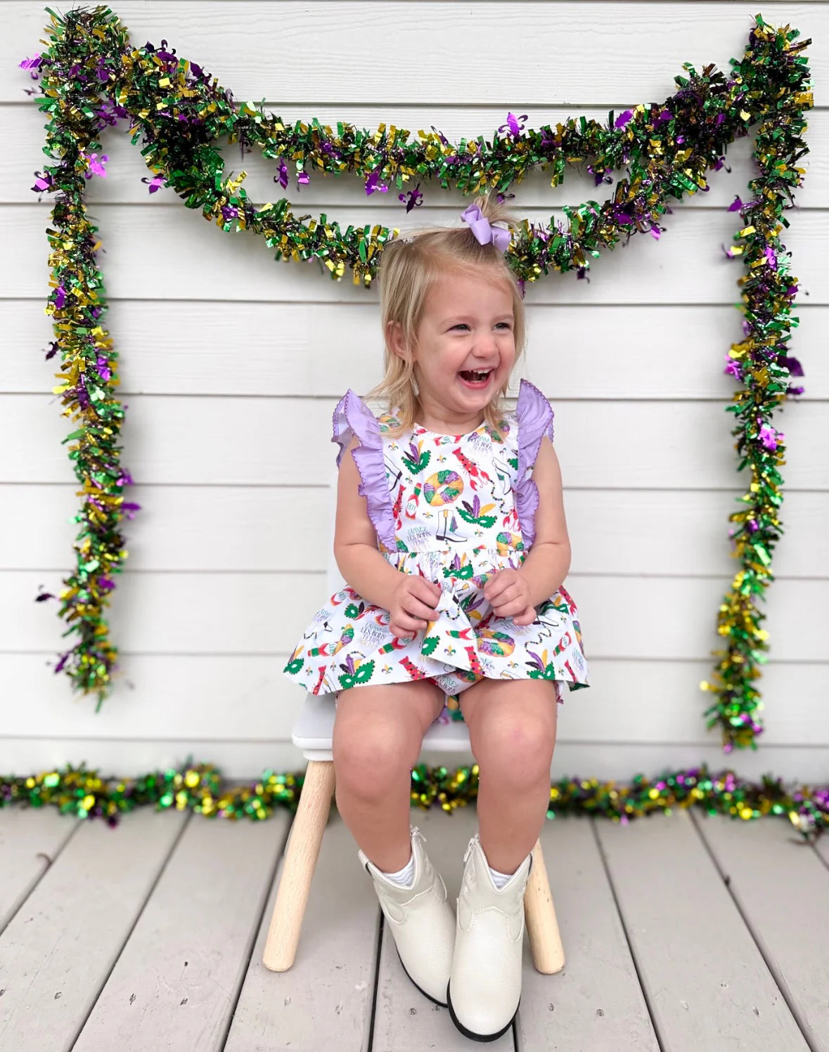 Sawyer + Spade X Hemline Mardi Gras Toddler Girl Ruffle Sleeve Set