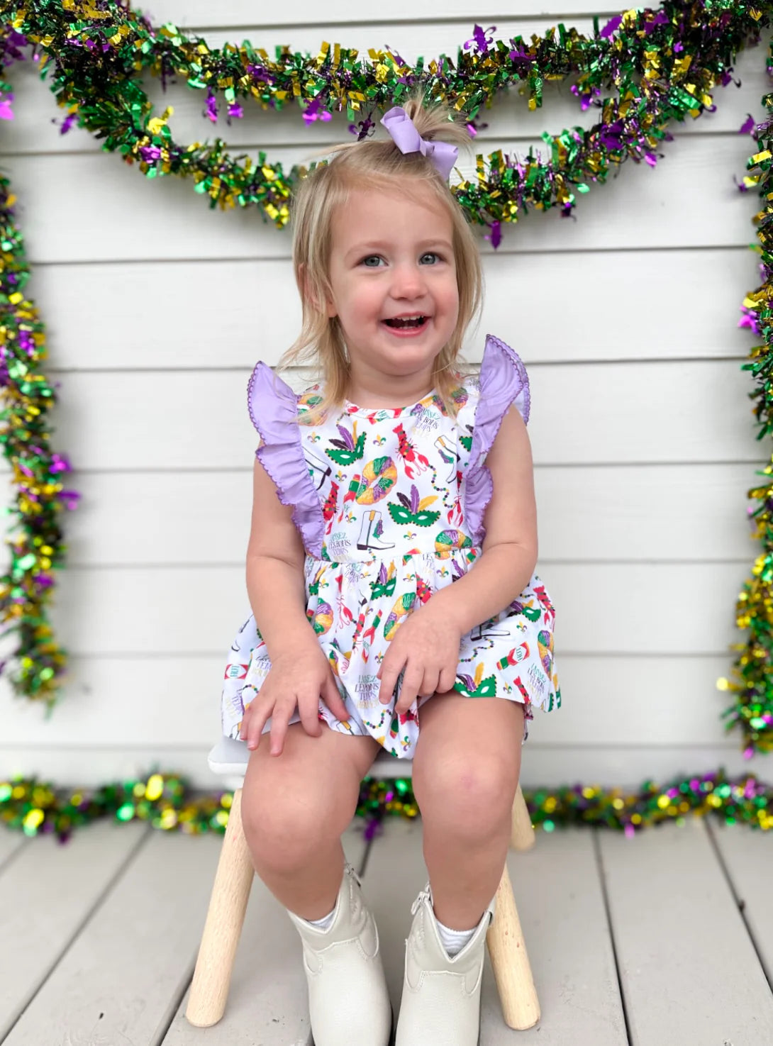 Sawyer + Spade X Hemline Mardi Gras Toddler Girl Ruffle Sleeve Set