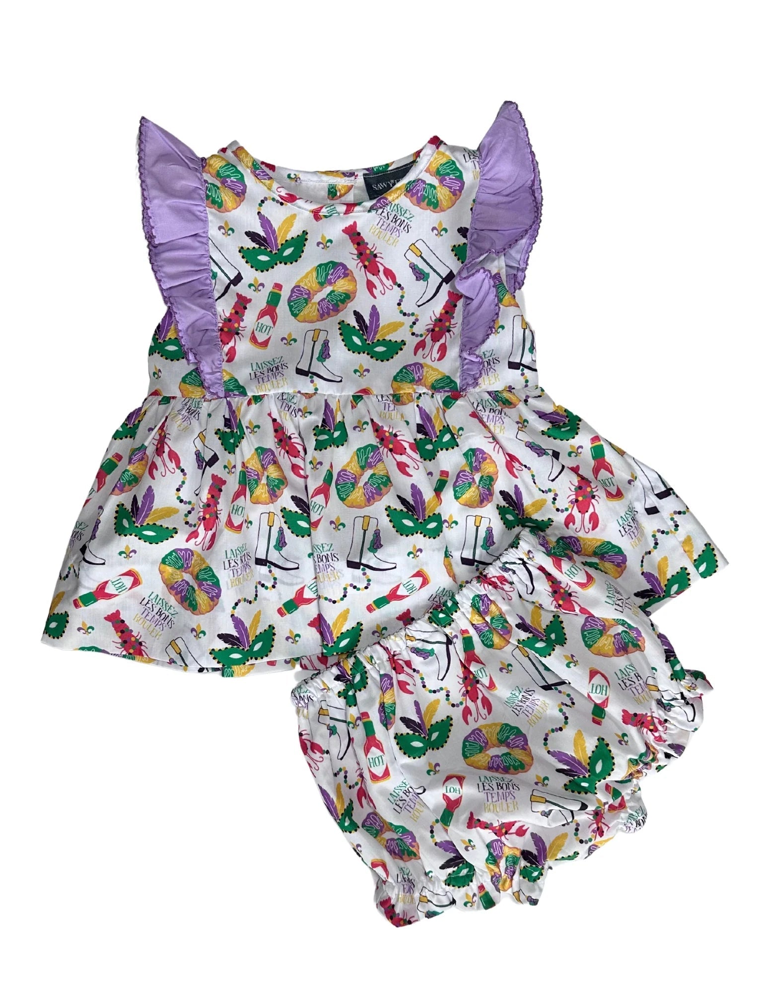 Sawyer + Spade X Hemline Mardi Gras Toddler Girl Ruffle Sleeve Set