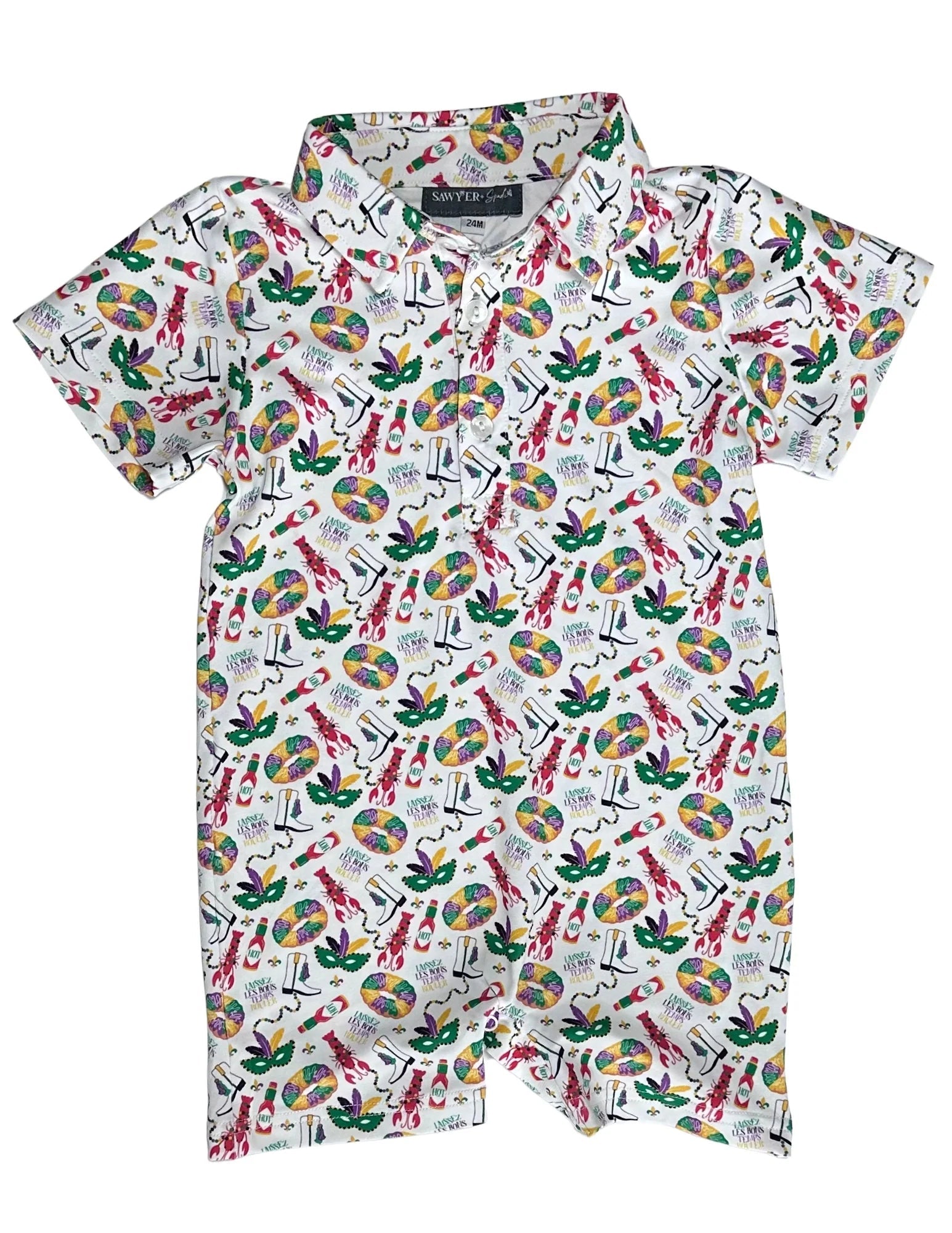 Sawyer + Spade X Hemline Mardi Gras Toddler Boy Polo Romper