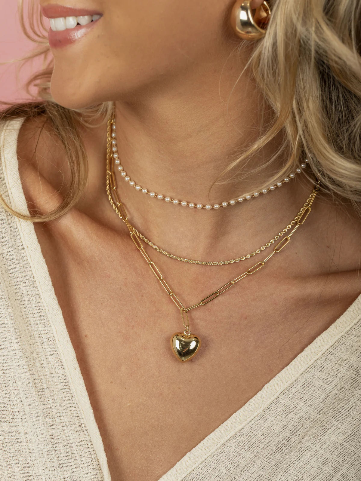 Goldie Puffy Heart Paperclip Chain Necklace