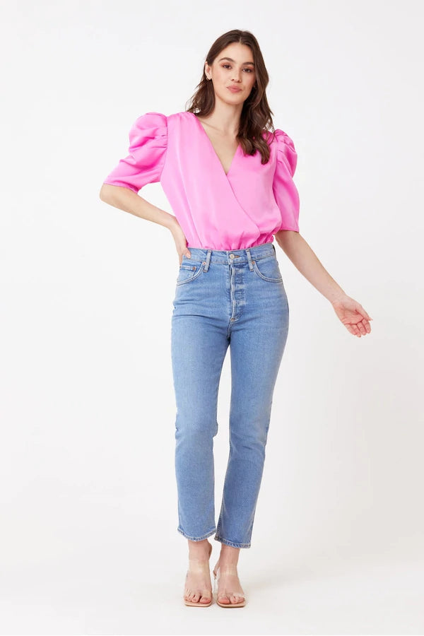 Lila Sateen Sorbet Puff Sleeve Bodysuit