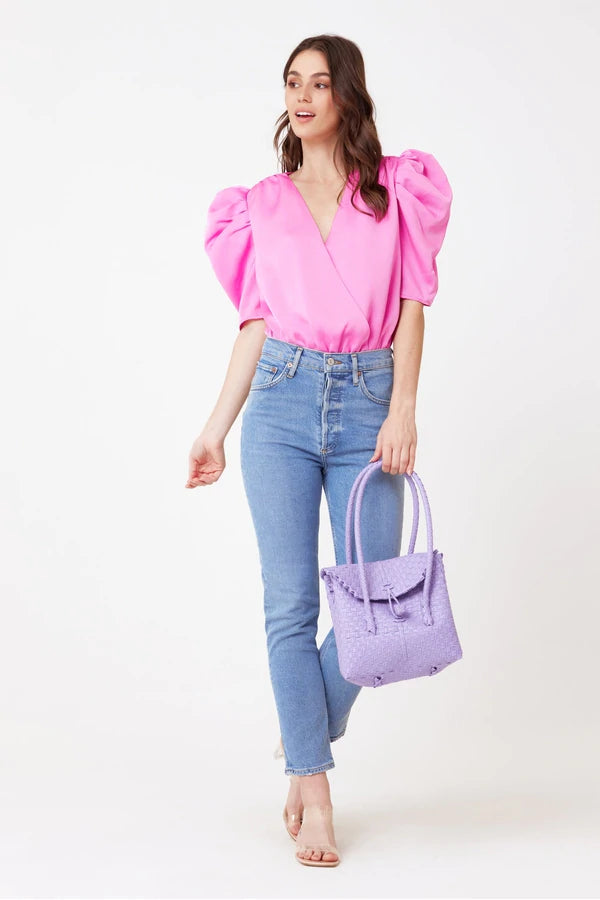 Lila Sateen Sorbet Puff Sleeve Bodysuit