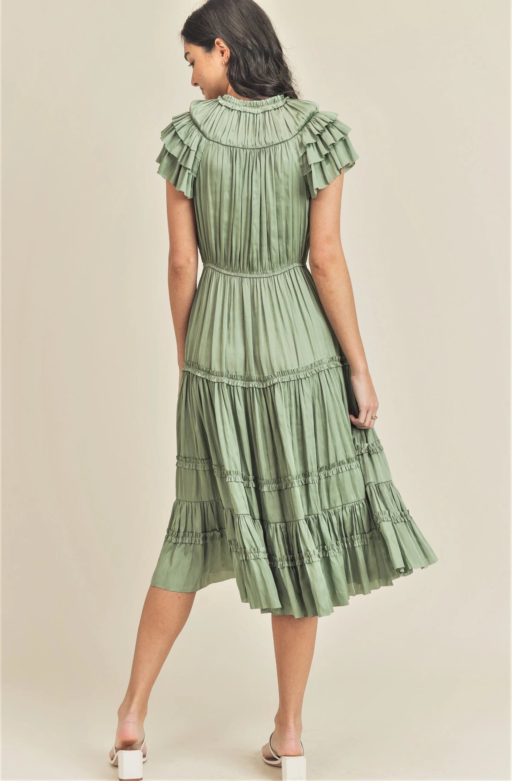 Kianna Long Short Sleeve Ruffle Dress