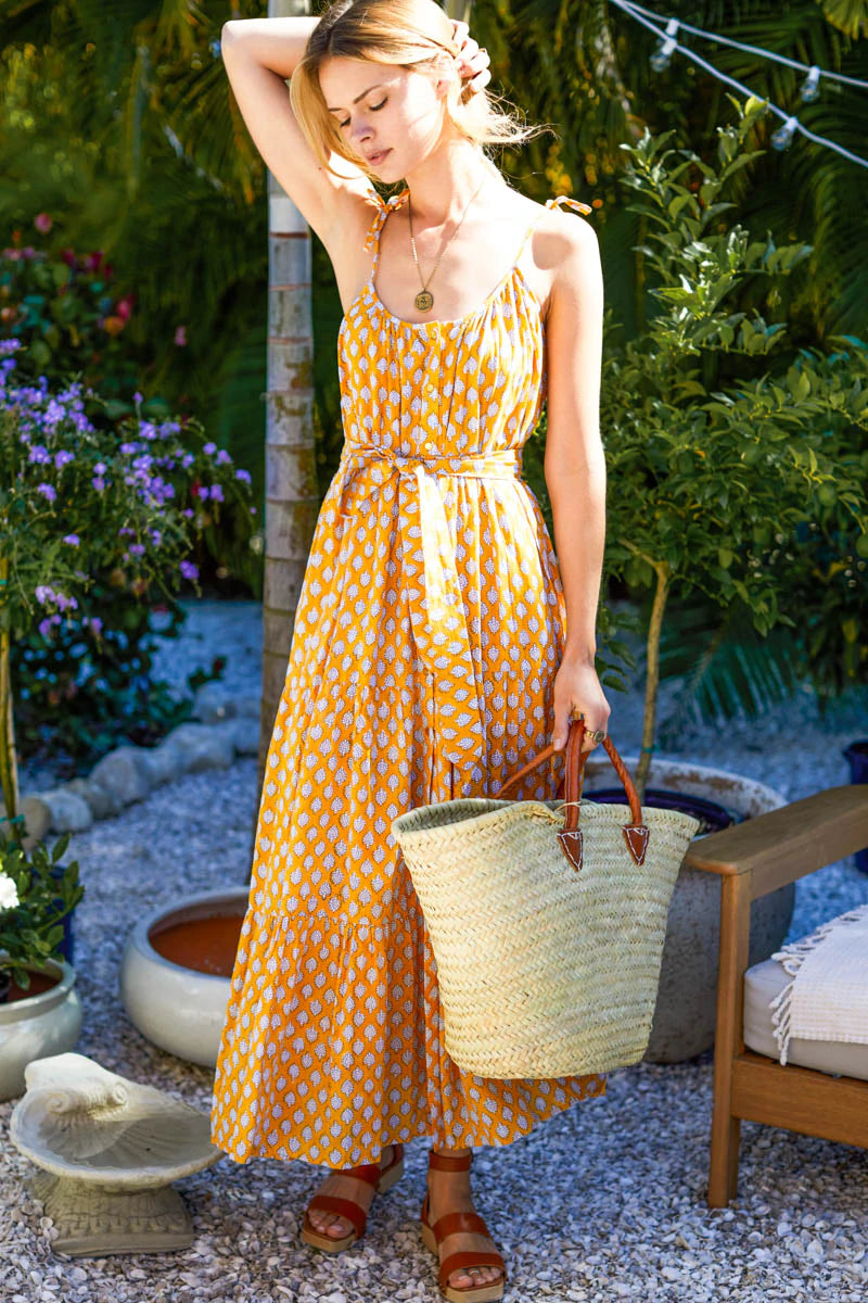 India Button Front Sundress Sisters Yellow Organic