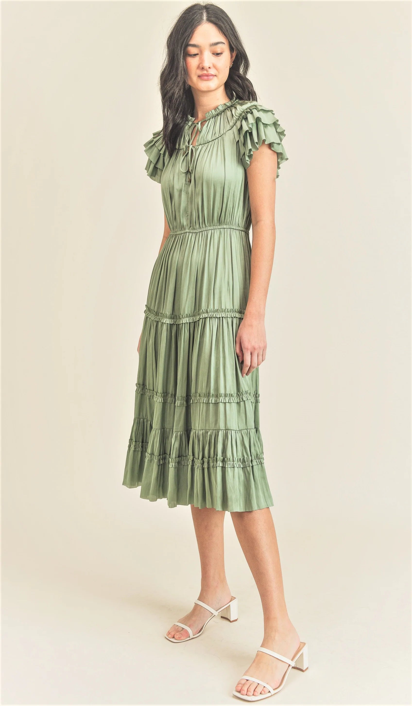 Kianna Long Short Sleeve Ruffle Dress