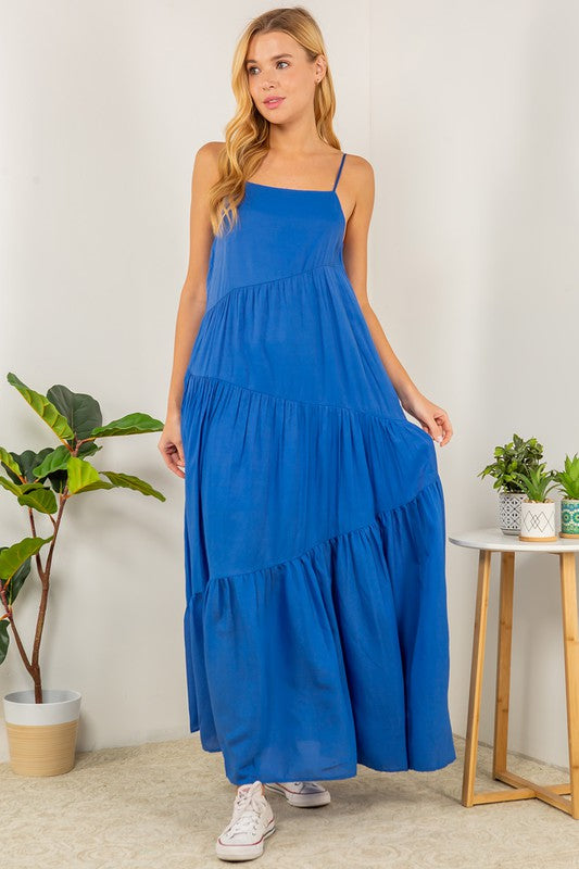 Tiered Solid Maxi Dress