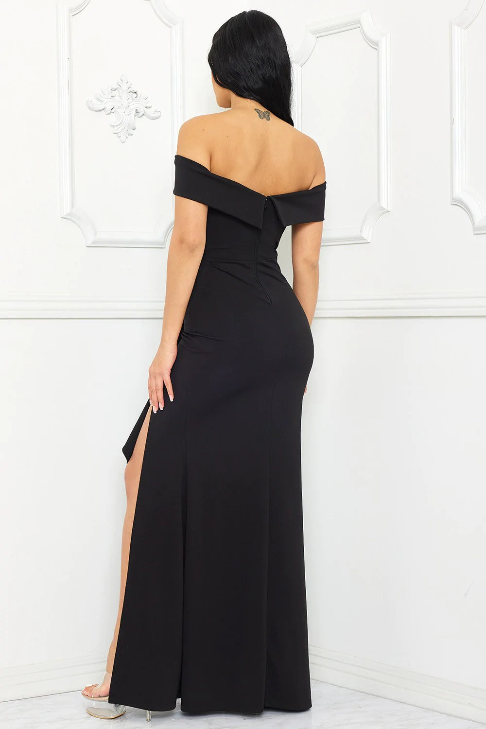 Off the Shoulder Criss Cross Front Maxi Dress