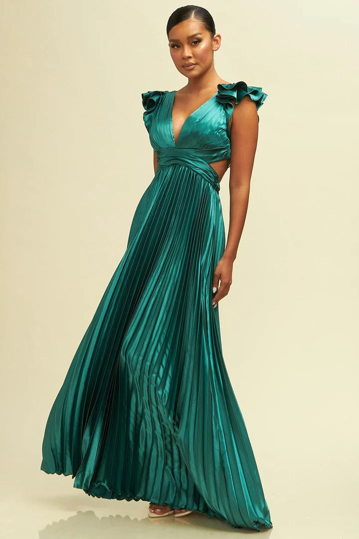 Ruffle Maxi Pleated Dress Hemline Woodway Ruffle Maxi Pleated Dress Hemline Woodway