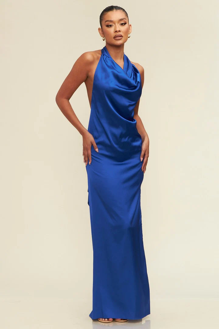 Halter Maxi Satin Drape Dress Hemline Woodway Halter Maxi Satin Drape Dress Hemline Woodway