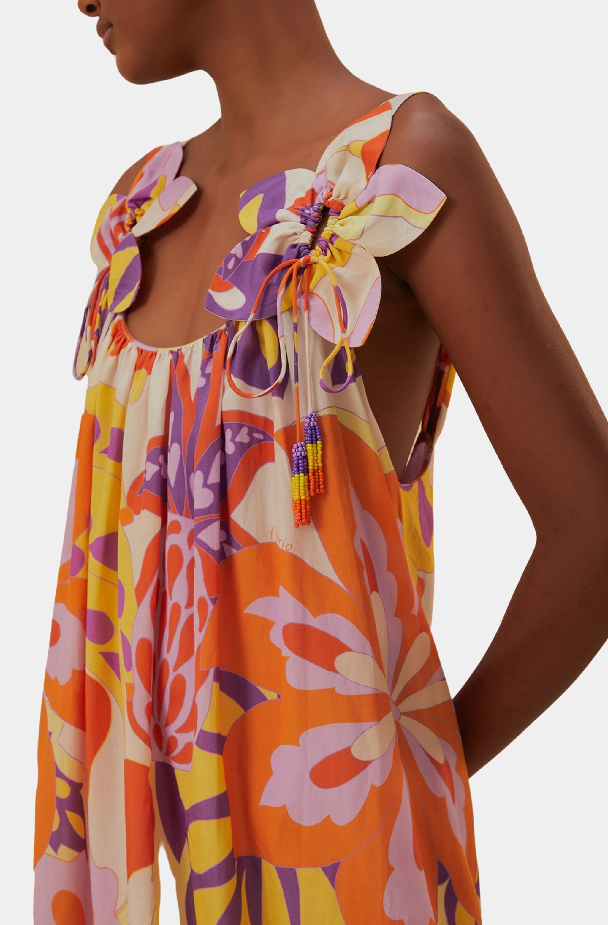 Lee Floral Floral Cream Detail Sleeveless Maxi Dress