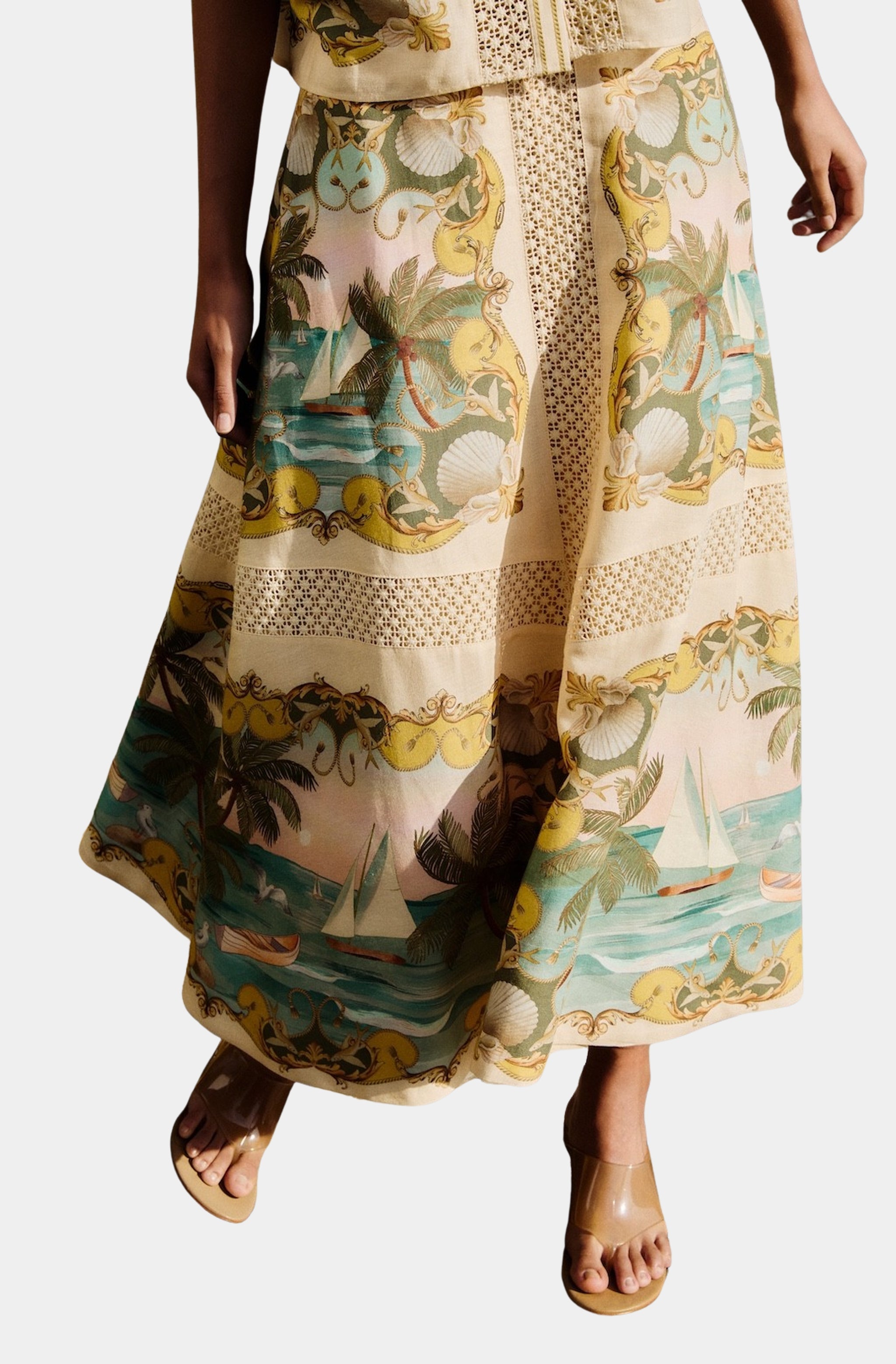 Royal Sea Multicolor Crochet Detail Midi Skirt