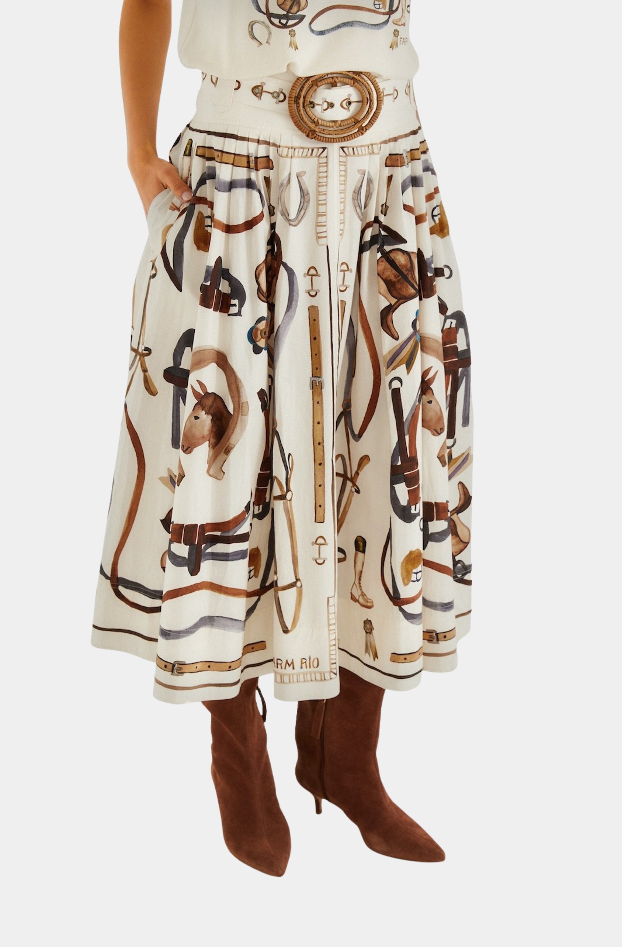Equestrian Scarf Winter White Maxi Skirt