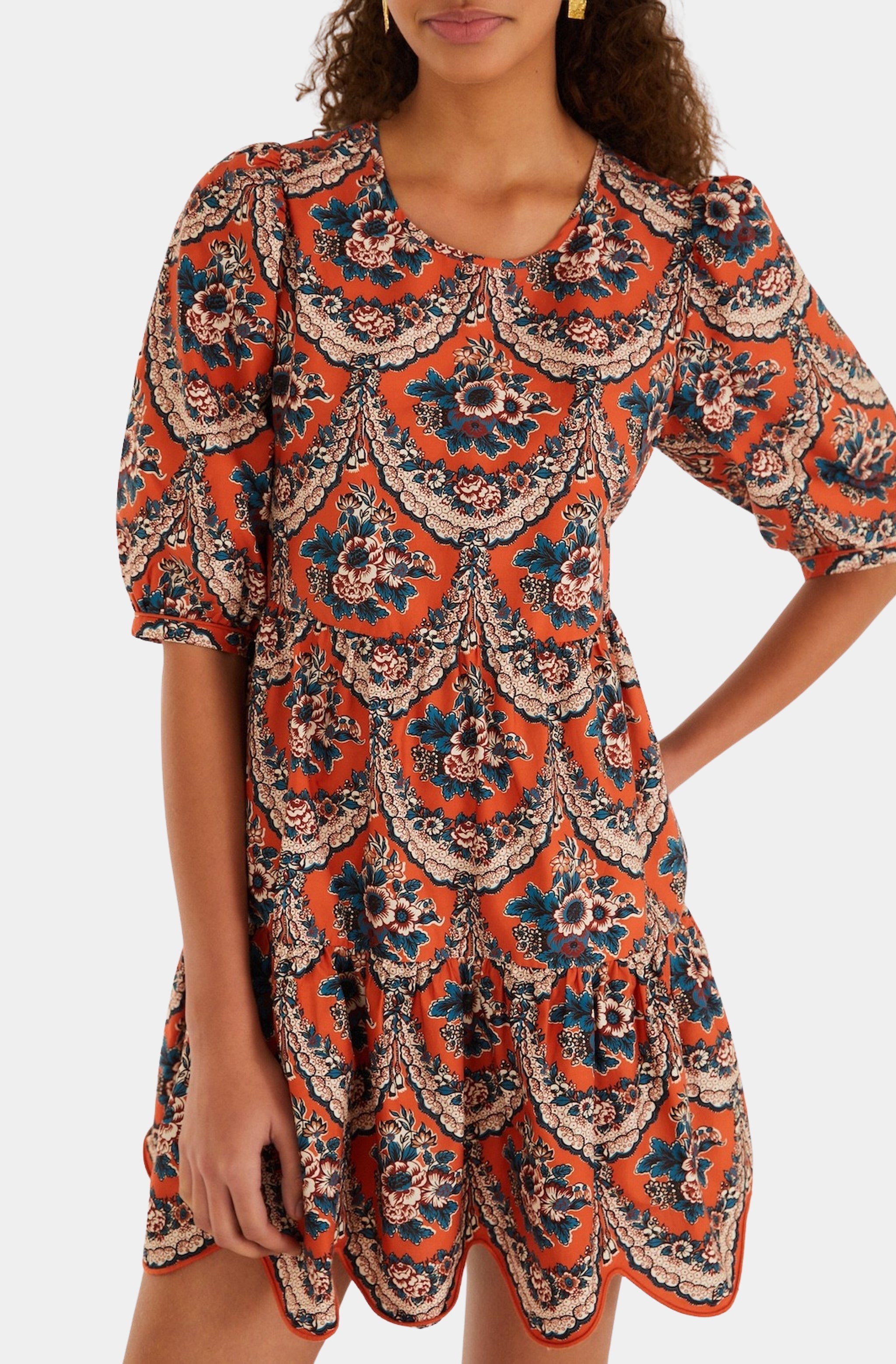 Victorian Floral Terracotta Mini Dress