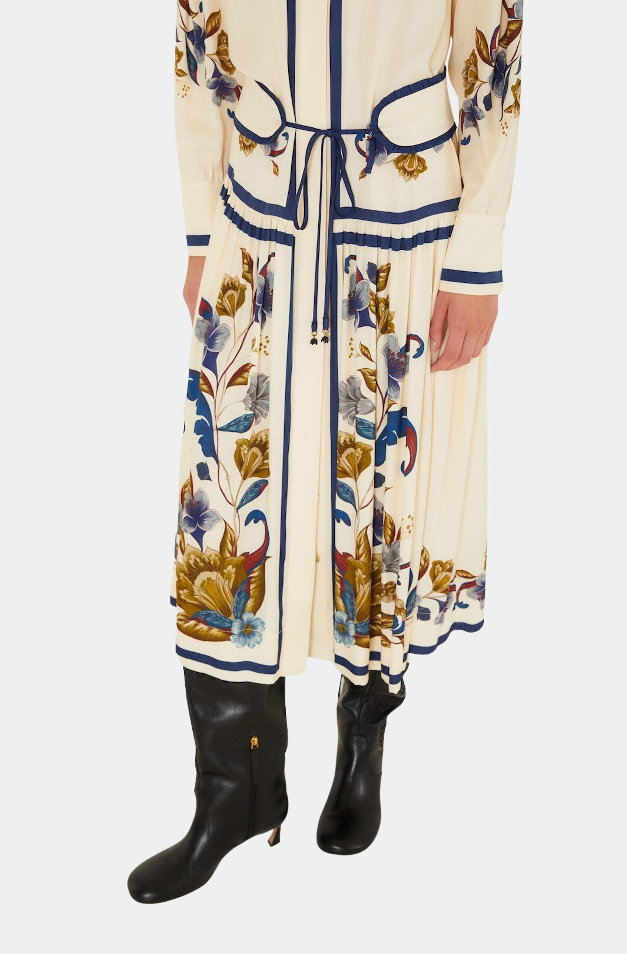 Golden Nature Cream Belt Midi Dress