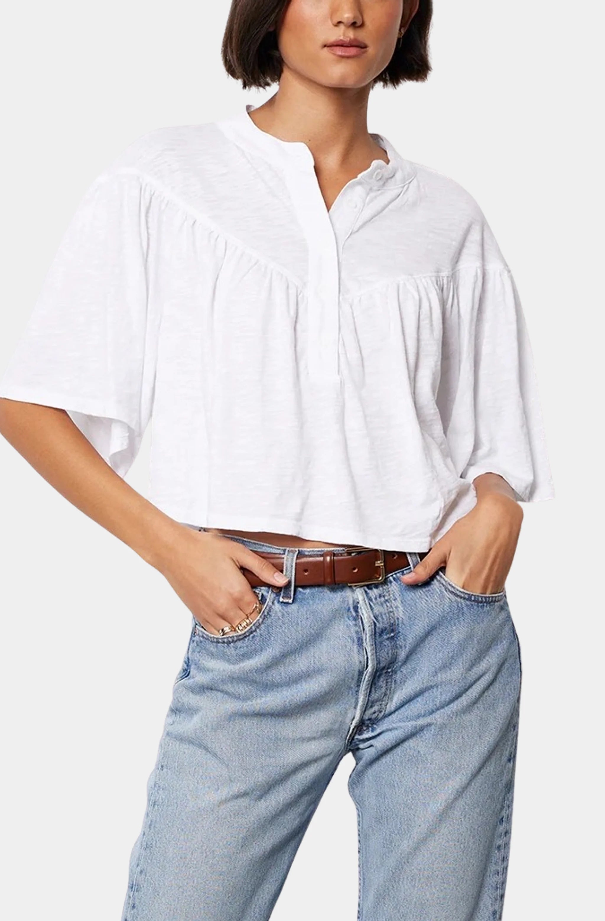 V Yoke Henley Blouse