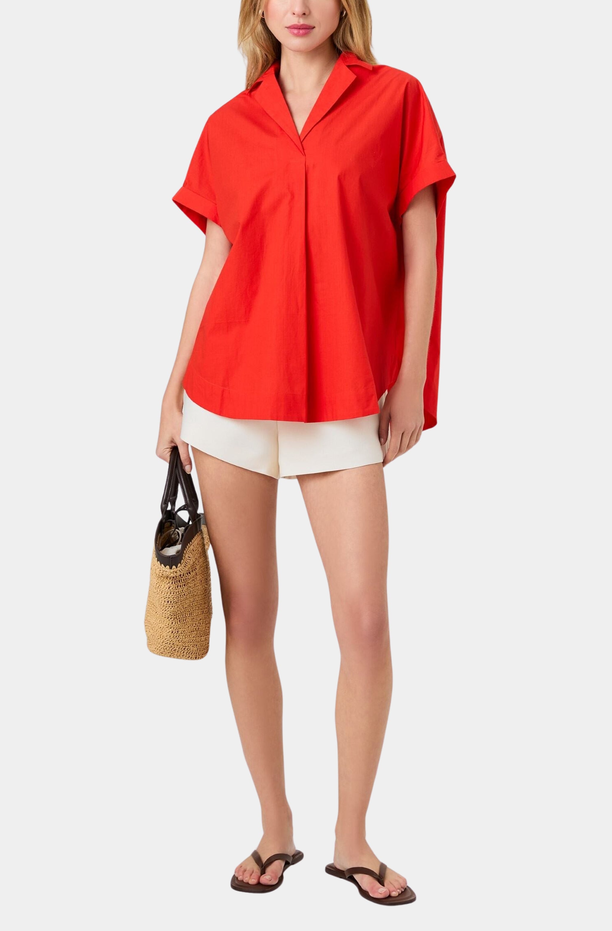 Poplin Collar Short Sleeve Pullover