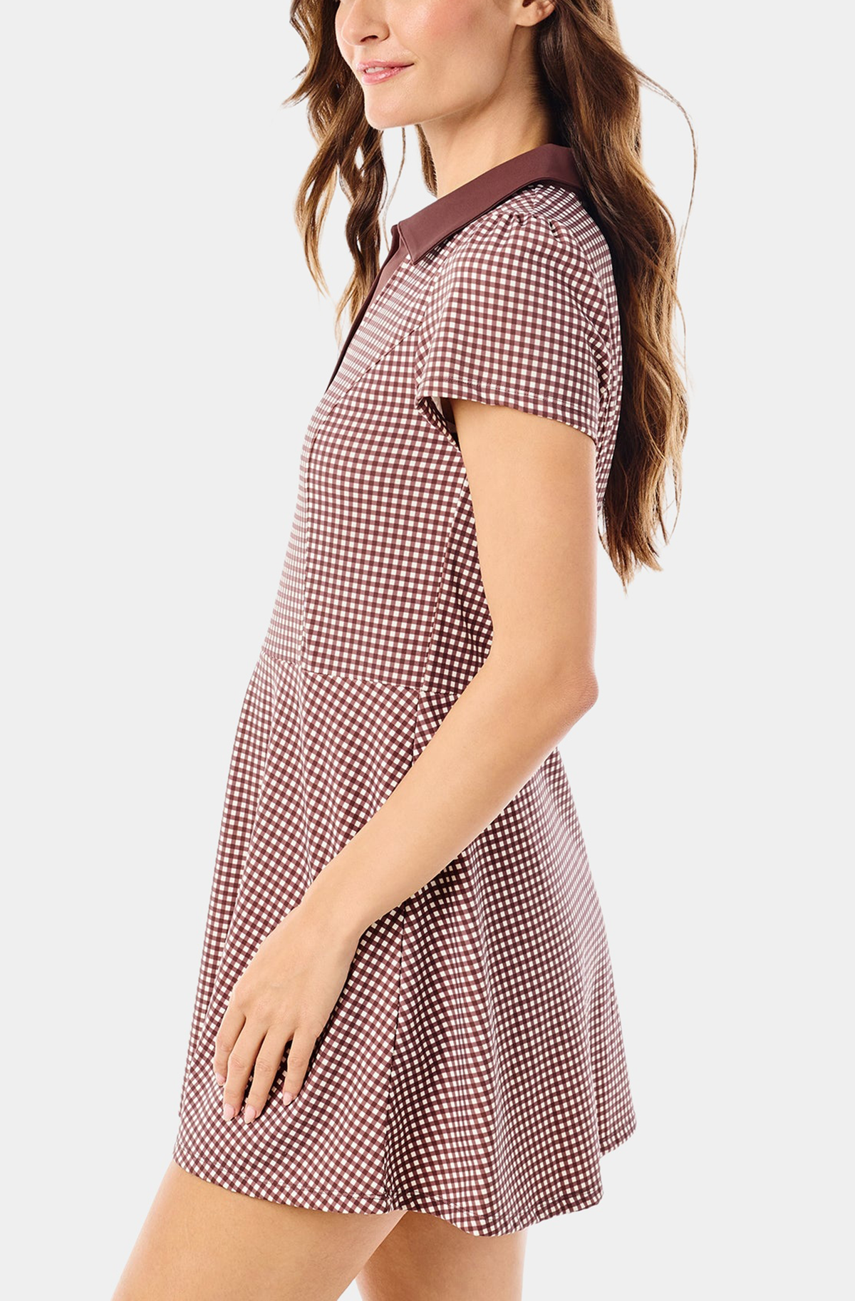 Cricket Active Dress in Milk Chocolate Gingham — side