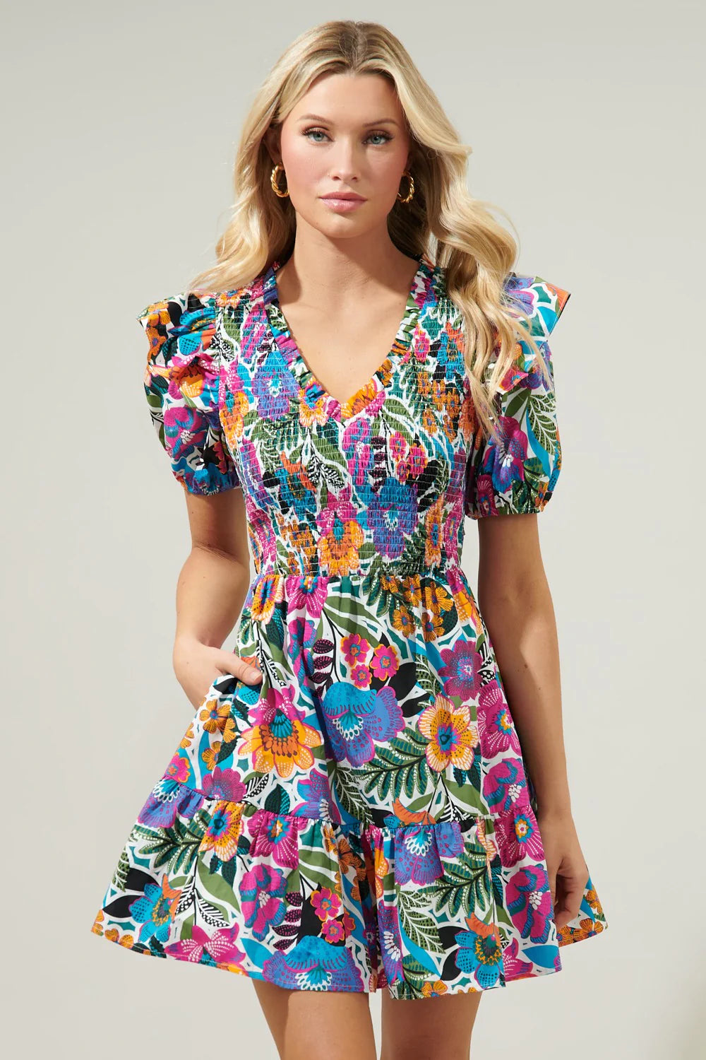 Santa Elena Smocked Mini Dress