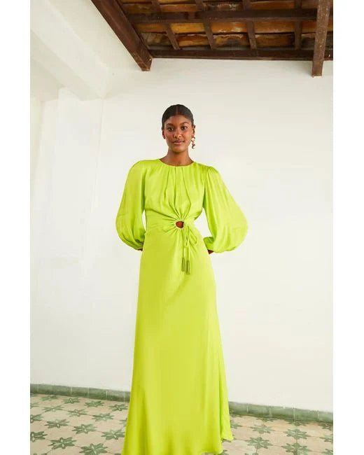 Lime Piping Midi Dress