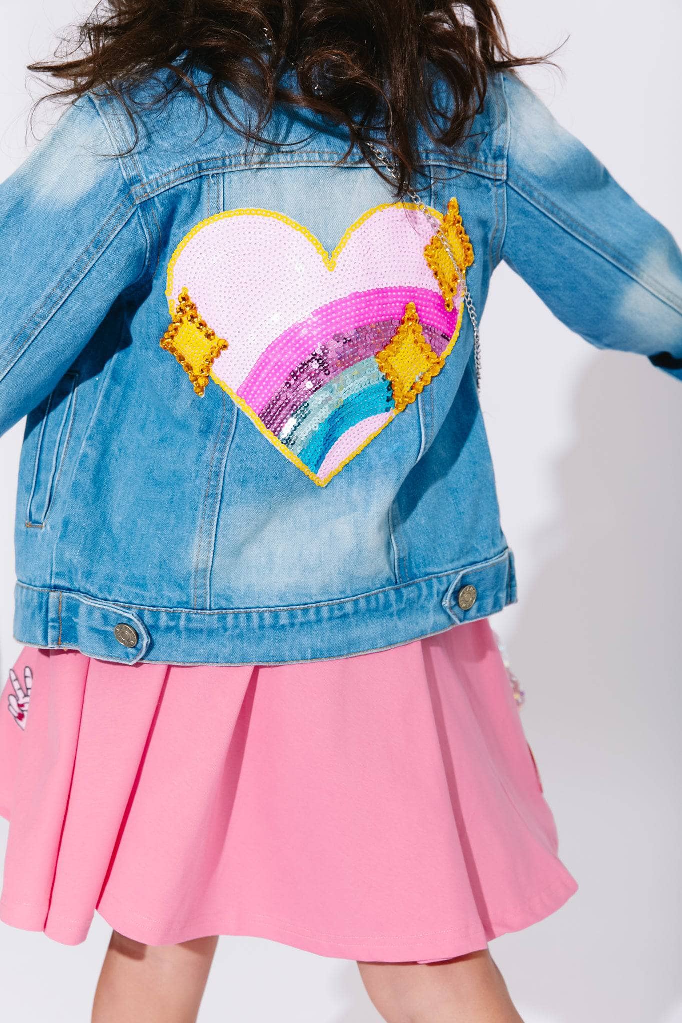 Sparkle Rainbow Heart Denim Jacket