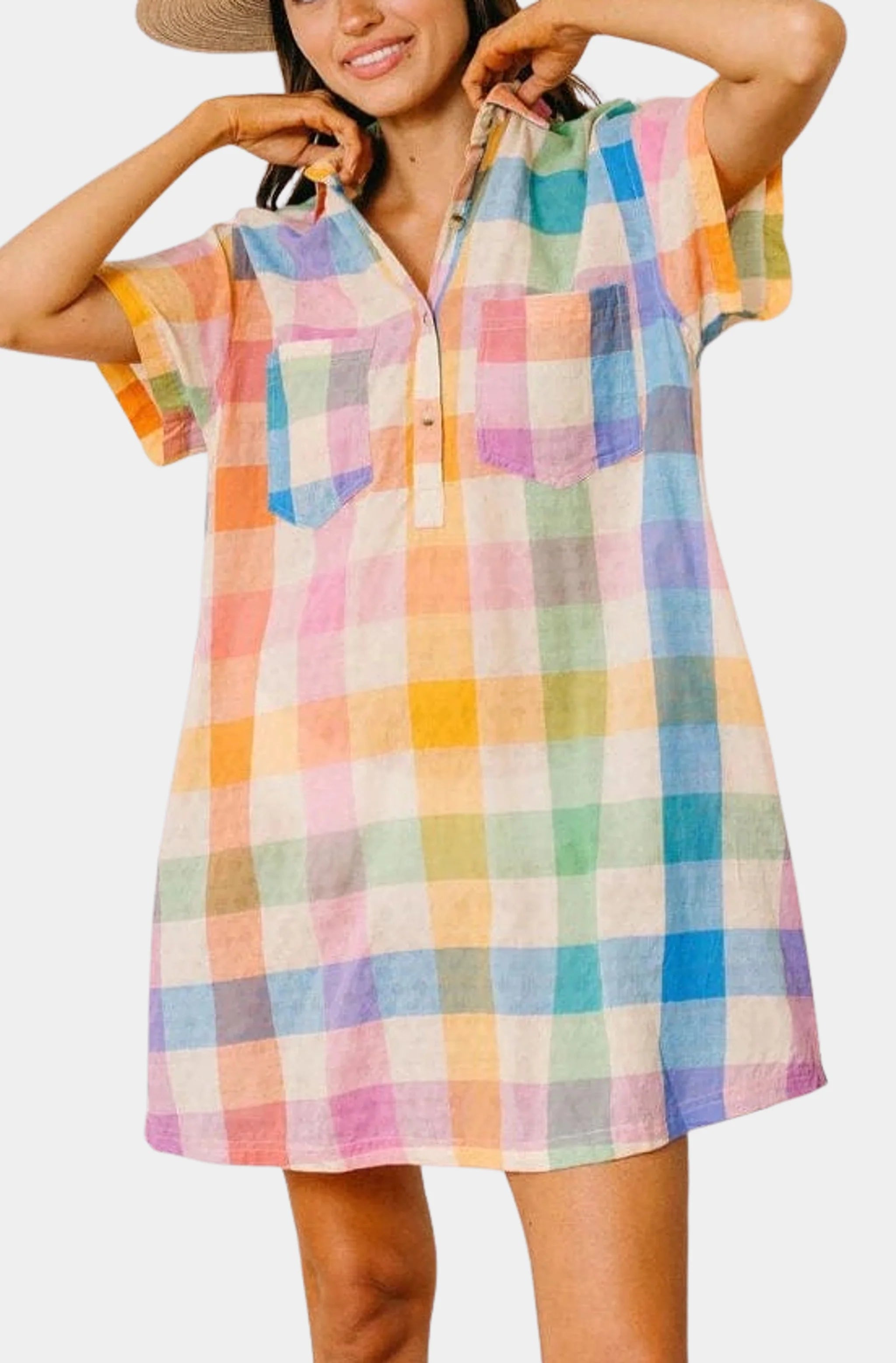Rainbow Plaid Getaway Mini Dress