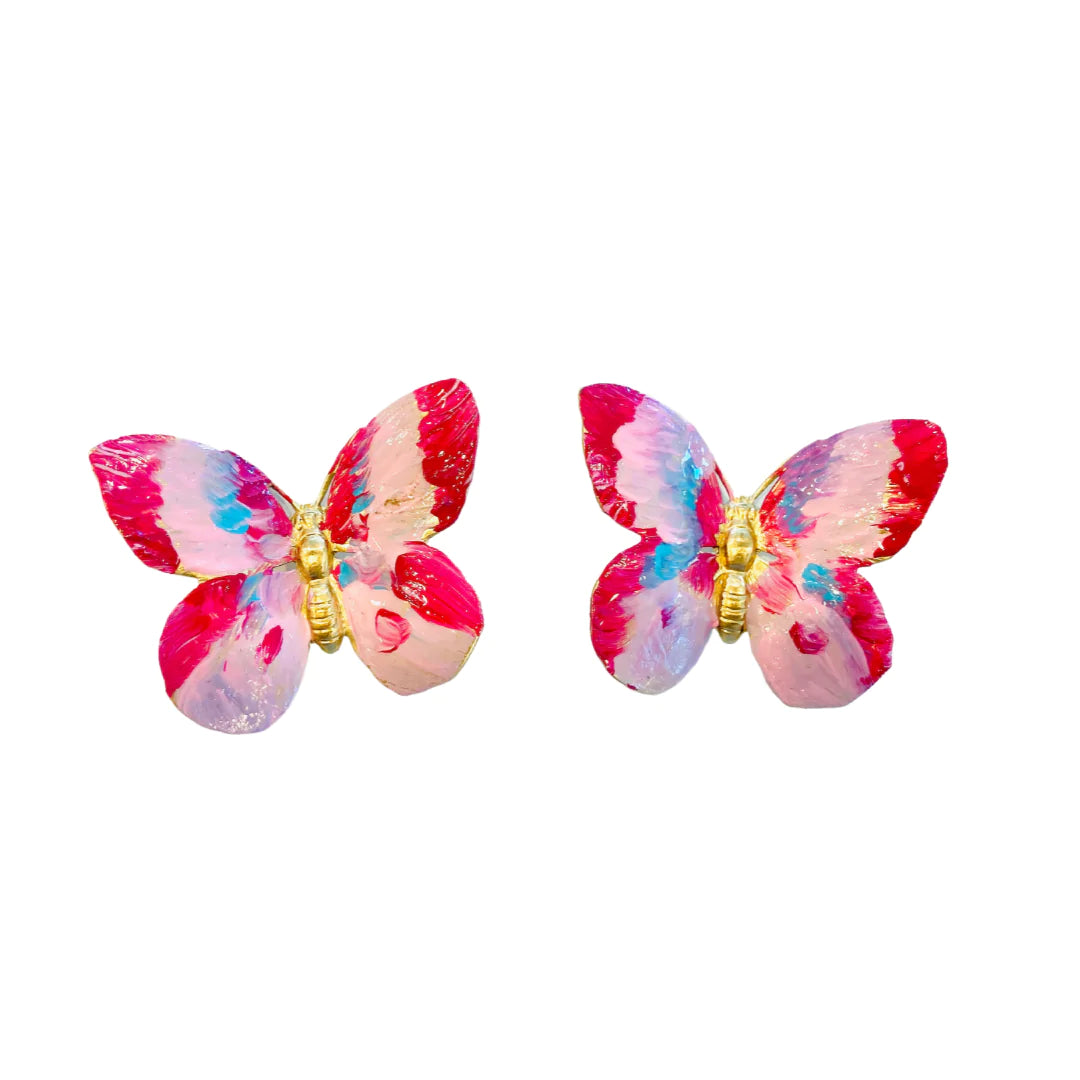 Pink and Red Oversized Butterfly Earrings